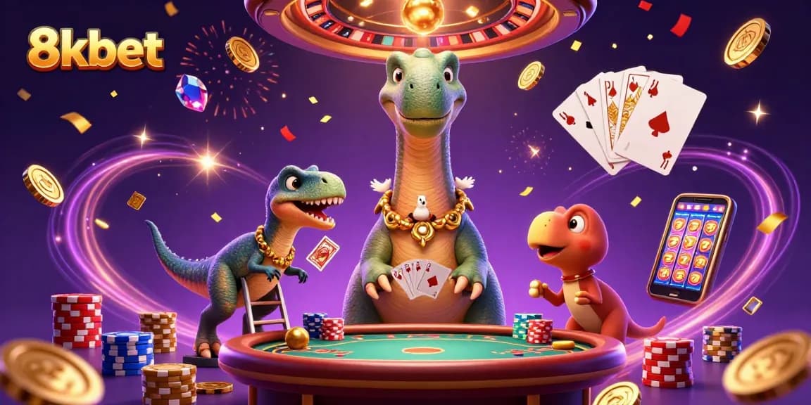 Engage in exciting gameplay at 8kbet with a lively casino environment featuring animated characters.
