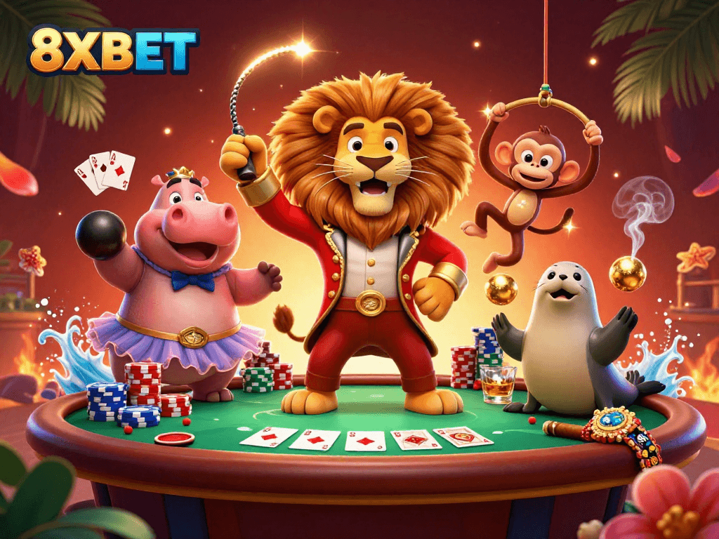 Engage in thrilling games at 8XBET with vibrant characters and rich casino elements.