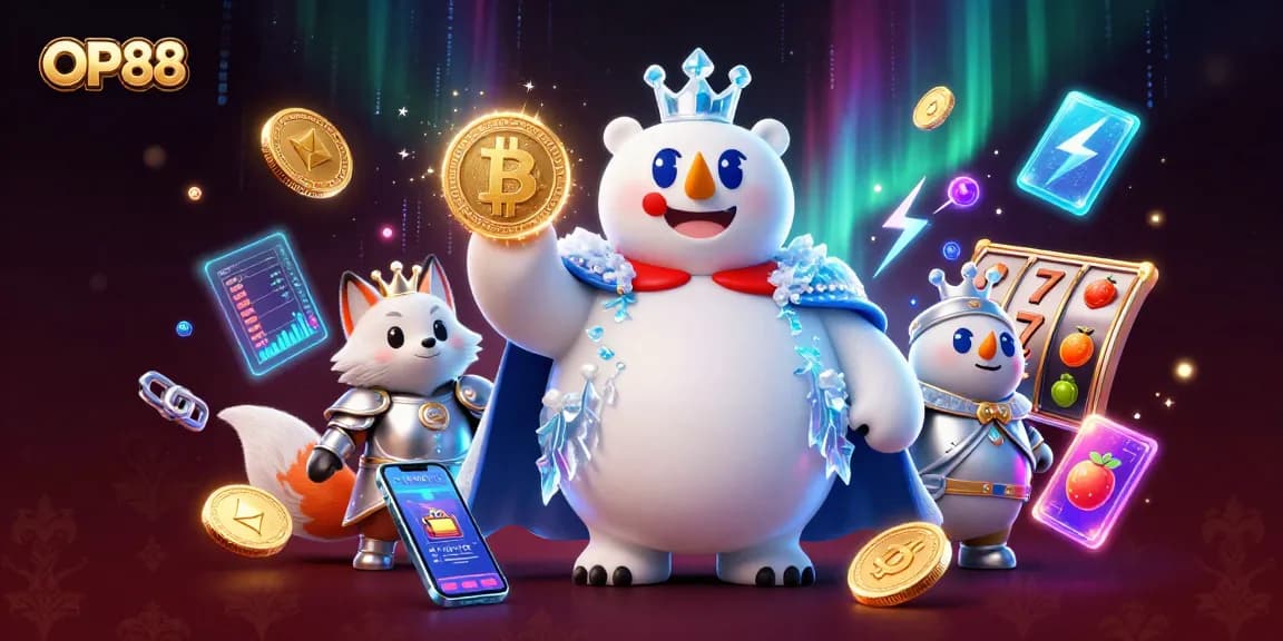 Engage with OP88's thrilling slot adventures alongside a majestic ice king and snow fox.