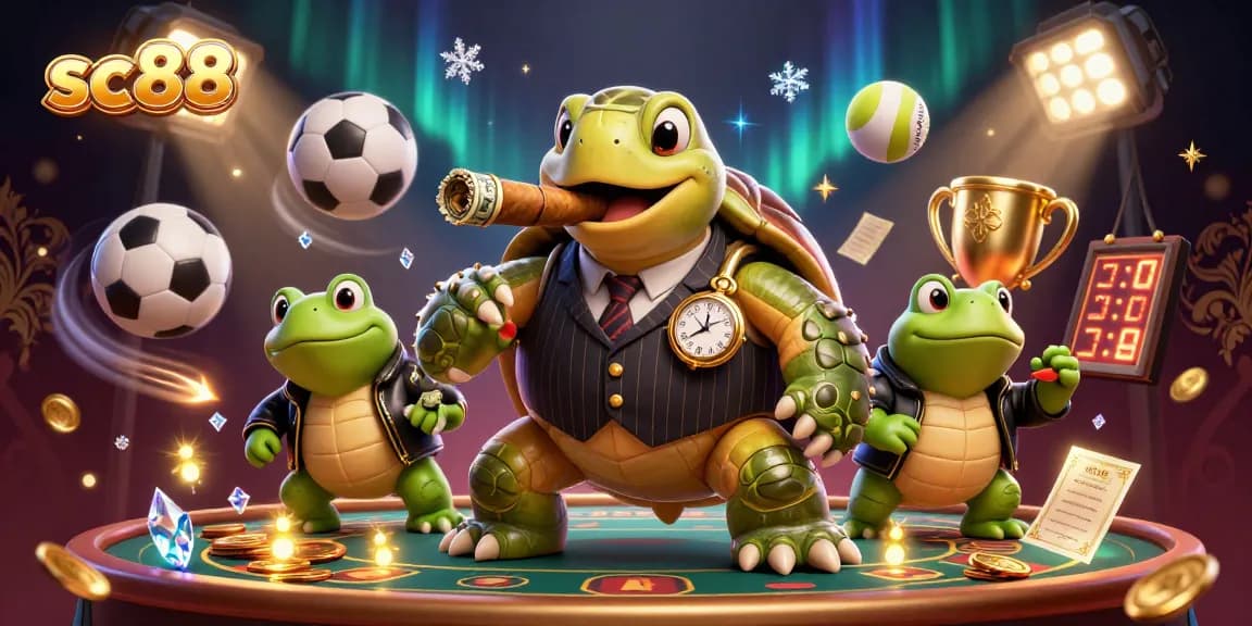 Join the fun at sc88, where a snapping turtle boss and bullfrog enforcers celebrate with sports betting action.