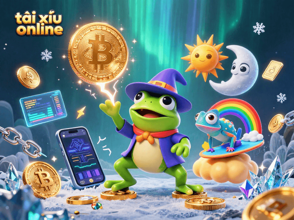 Experience the excitement of tài xỉu online with vibrant characters and dazzling gold coins.