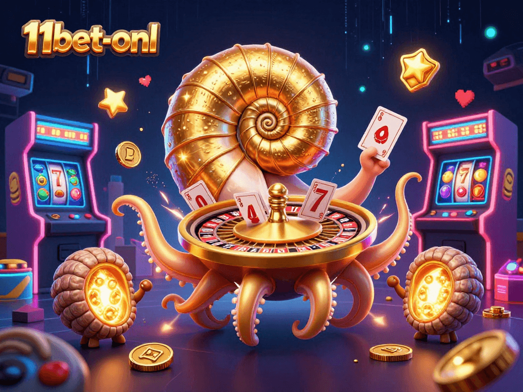 Engage with thrilling gaming excitement at 11bet-onl, featuring iconic characters in a vibrant casino scene.