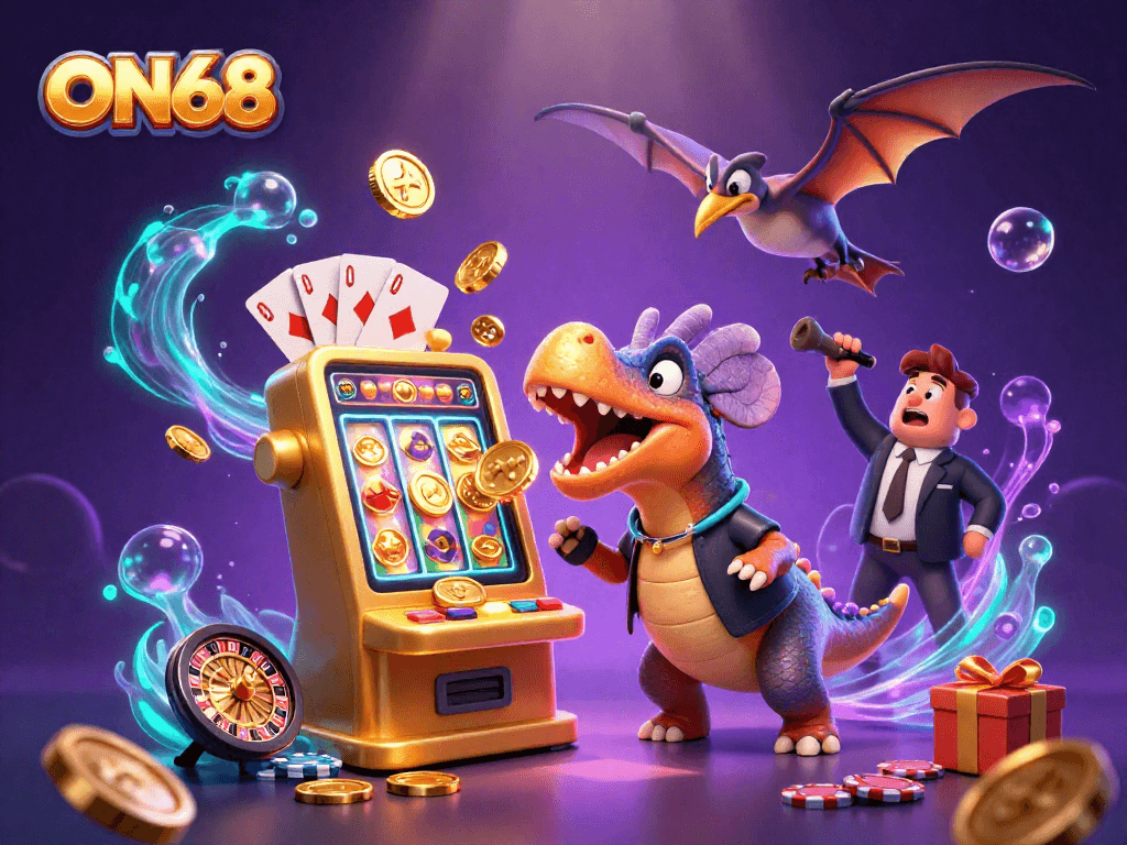 Experience ON68's excitement as a pachycephalosaurus wins jackpots, capturing thrilling casino action.