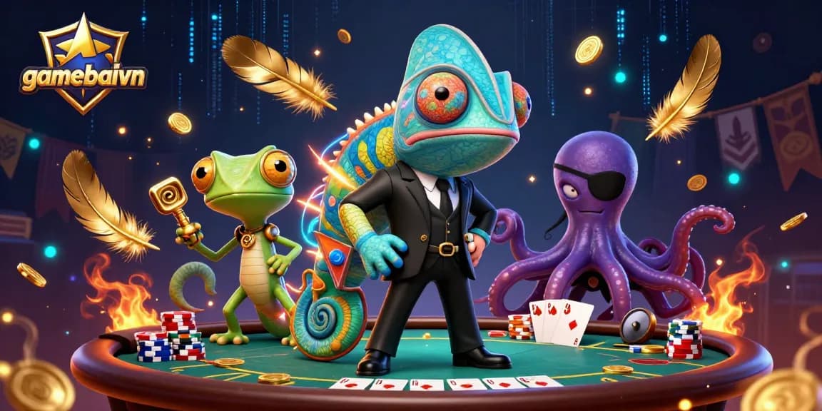 gamebaivn showcases intense poker action with a chameleon secret agent and his companions.