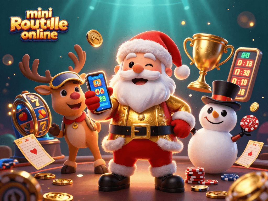 Experience excitement with mini roulette online through this vibrant casino illustration, featuring characters and slot elements.