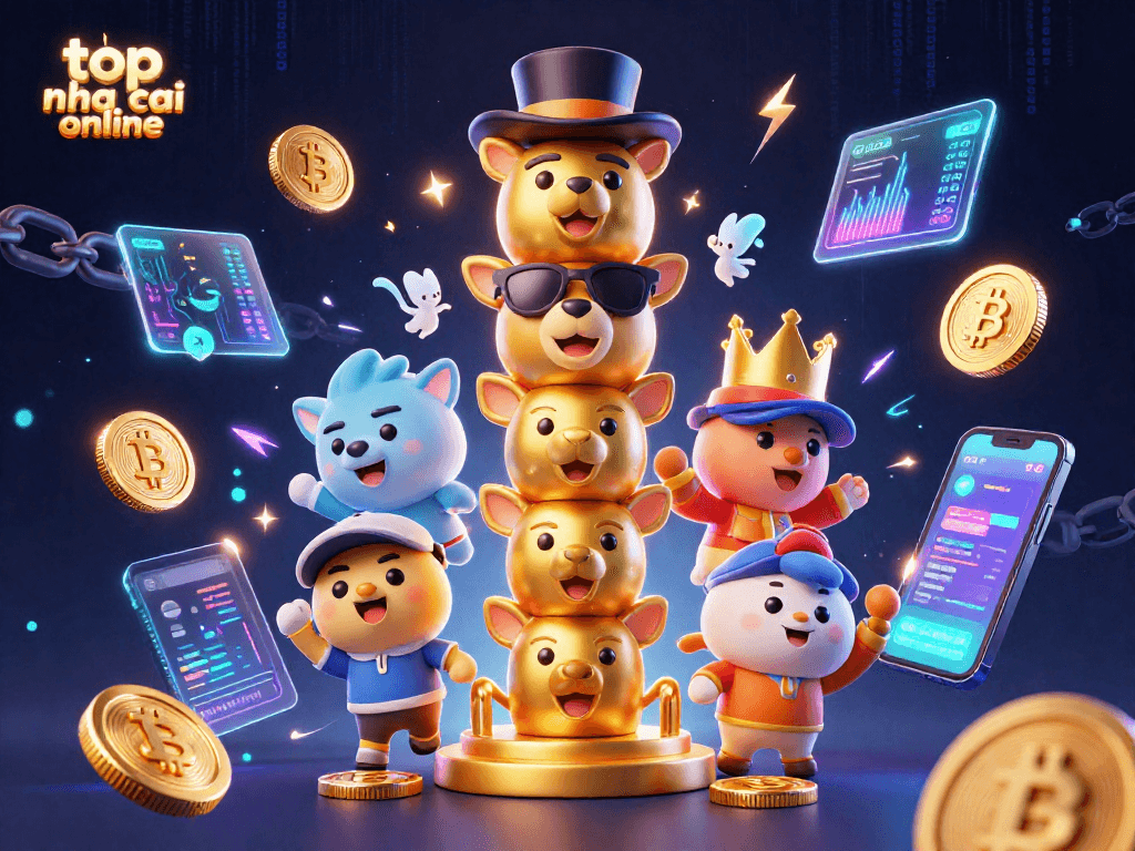 Experience the thrill of top nha cai online with vibrant 3D casino elements and crypto characters.