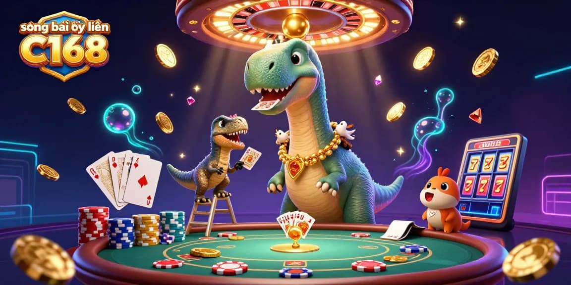 Engage in vibrant gameplay at sòng bài trực tuyến C168 with a dynamic 3D casino scene showcasing excitement and betting