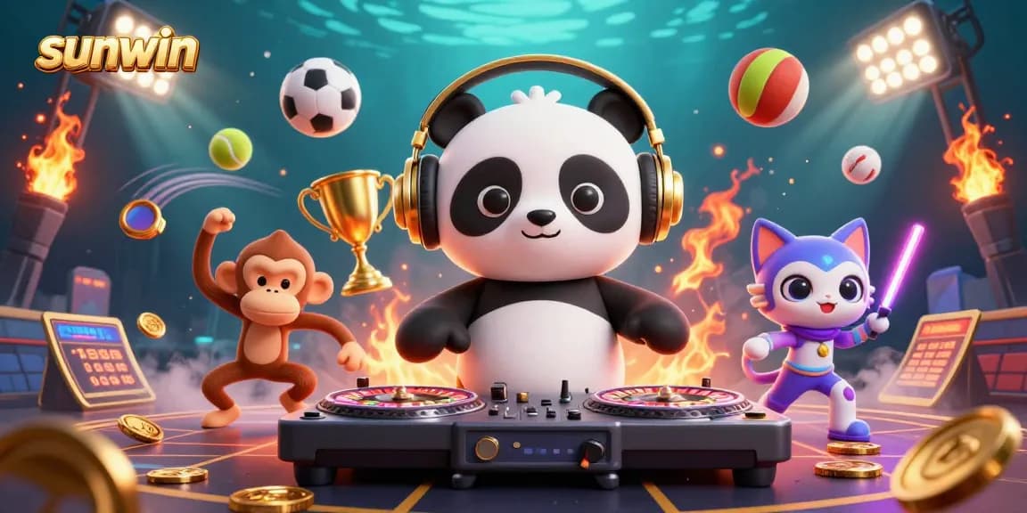 Experience sunwin excitement with a vibrant DJ panda and lively casino atmosphere.