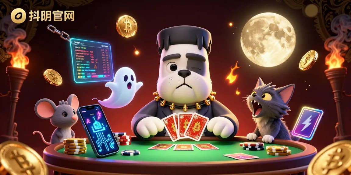 Engage with 抖阴官网 as a lively scene unfolds featuring a playing bulldog, floating ghost mouse, and howling kitten.
