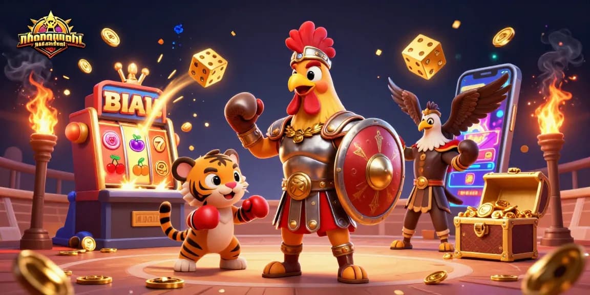 Experience thrilling gameplay with nhanquagamebai's dynamic casino scene featuring a gladiator rooster and exciting game elements.