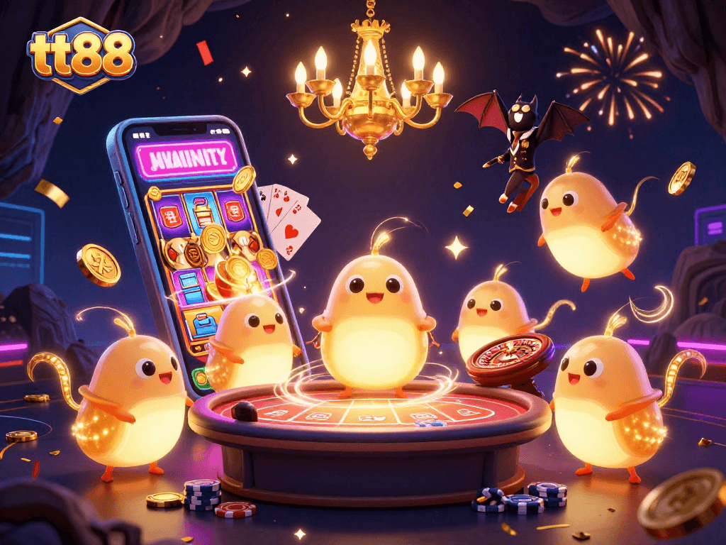 tt88 illuminates the cave casino with glowworms and a bat dealer, showcasing engaging gaming elements.