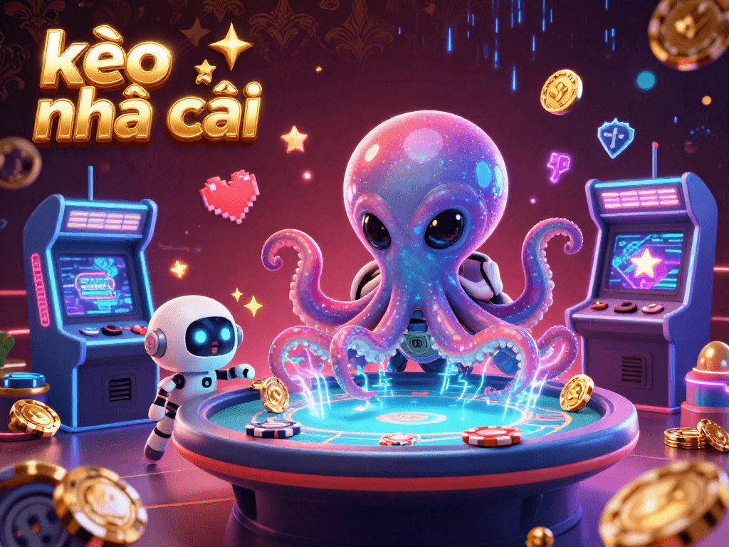 Engage with kèo nhà cái at a vibrant holographic poker table surrounded by stellar gaming elements.