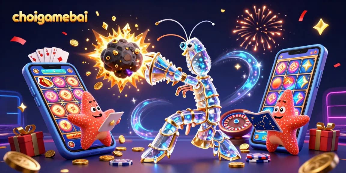 Engage in thrilling action with choigamebai showcasing a galactic samurai mantis shrimp battling for riches.