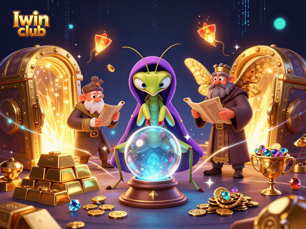 Experience Iwin club's magical atmosphere with a whimsical fortune teller and ancient treasures.