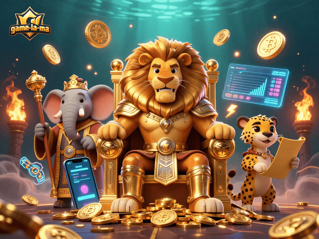 Engage with thrilling gameplay at game-la-ma with a fierce lion king and crypto elements