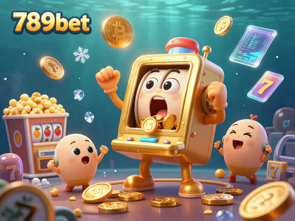 Engage with the exciting world of 789bet as animated slot machines celebrate a big win with coins cascading everywhere.