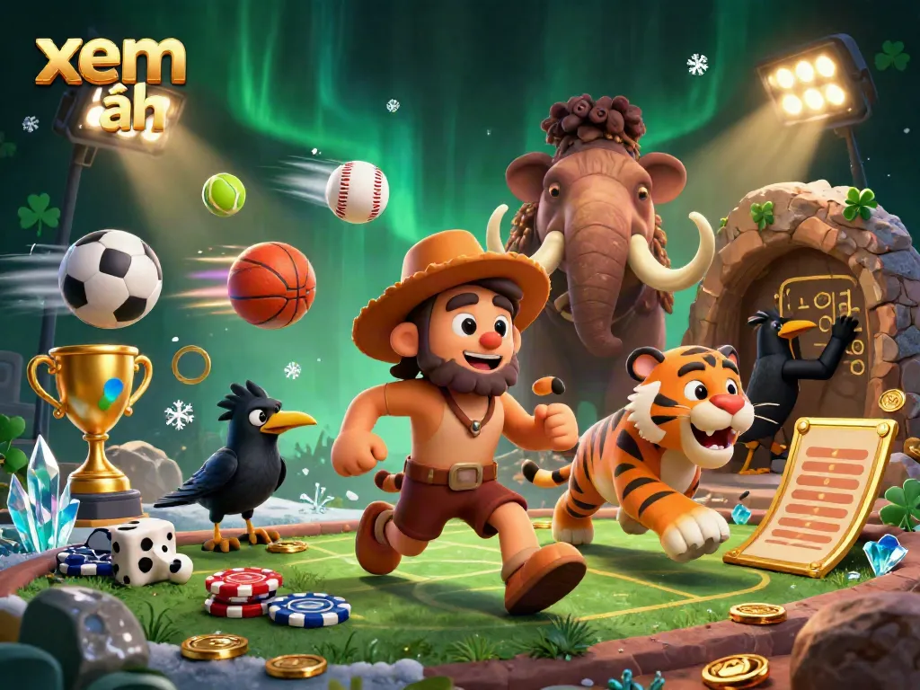 Experience the exciting world of gambling with this vibrant illustration featuring prehistoric casino elements and the phrase "xem thêm".