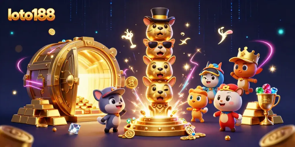 Experience high-stakes gaming with loto188's vibrant casino-themed illustration featuring a golden totem pole.