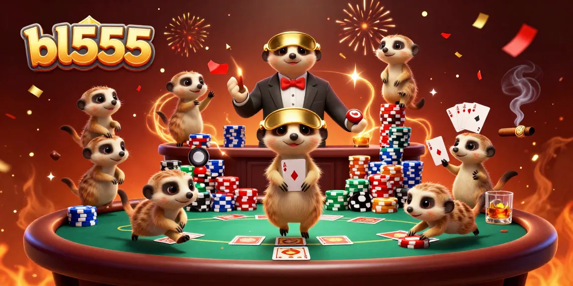 Experience thrilling gameplay at bl555 with meerkats managing a vibrant casino scene full of energy.