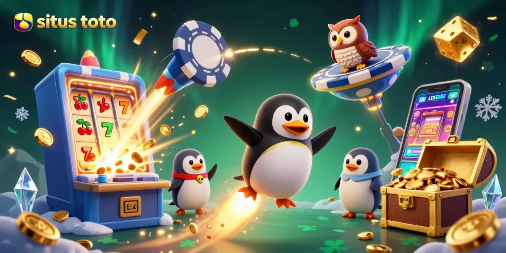 Experience the thrill of situs toto with a vibrant 3D illustration of fun casino elements