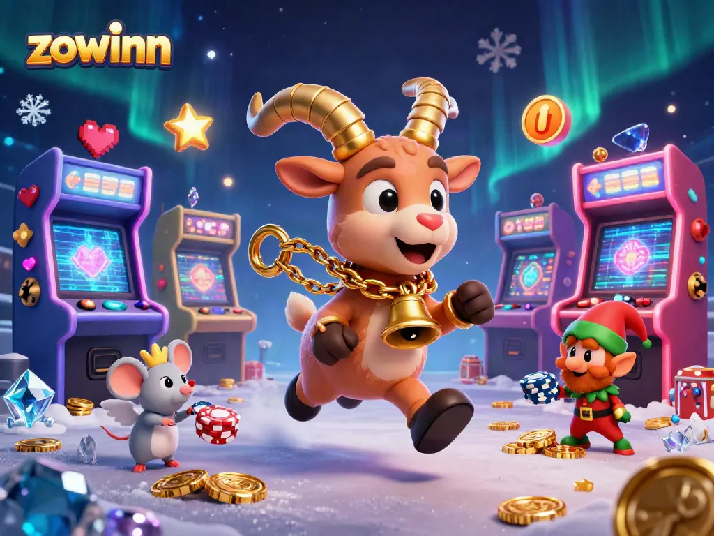 Engage in thrilling gambling adventures with Zowinn at a vibrant holiday-horror casino scene.