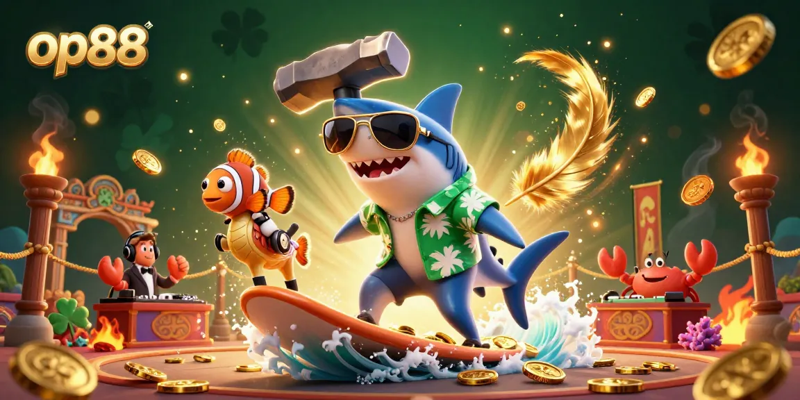 Experience thrilling 3D fun at op88 with vibrant shark characters and gold coin adventures.
