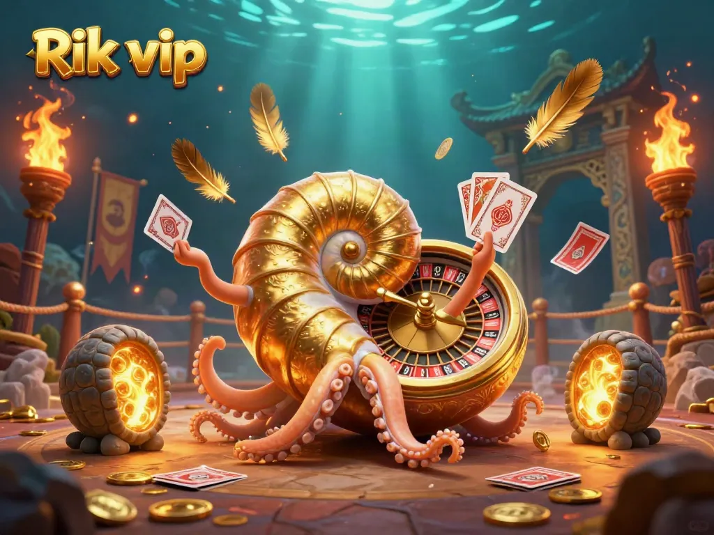 Engage in a thrilling gambling adventure with Rik vip, featuring a nautilus roulette wheel amid glowing elements.