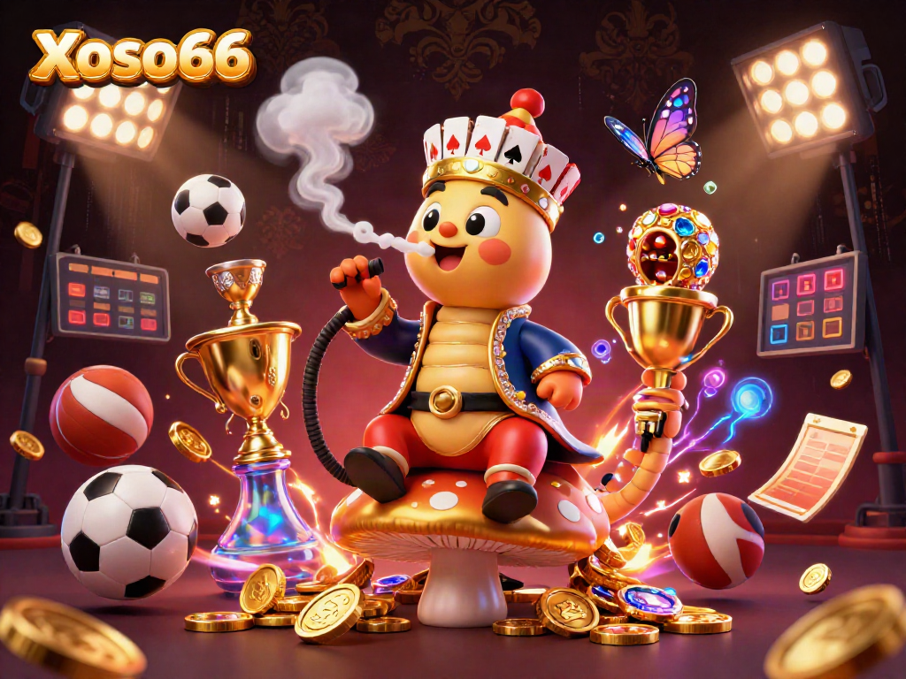 Xoso66 engages players with thrilling sports betting action in a vibrant, colorful 3D casino scene.