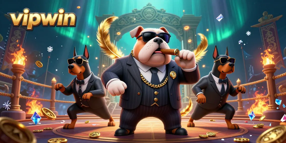 Experience the thrilling gameplay at vipwin with a dynamic casino scene featuring a bulldog boss.