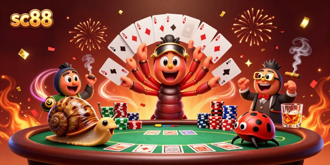 Engage with sc88's vibrant casino scene featuring a lively millipede dealer and high-roller snails.