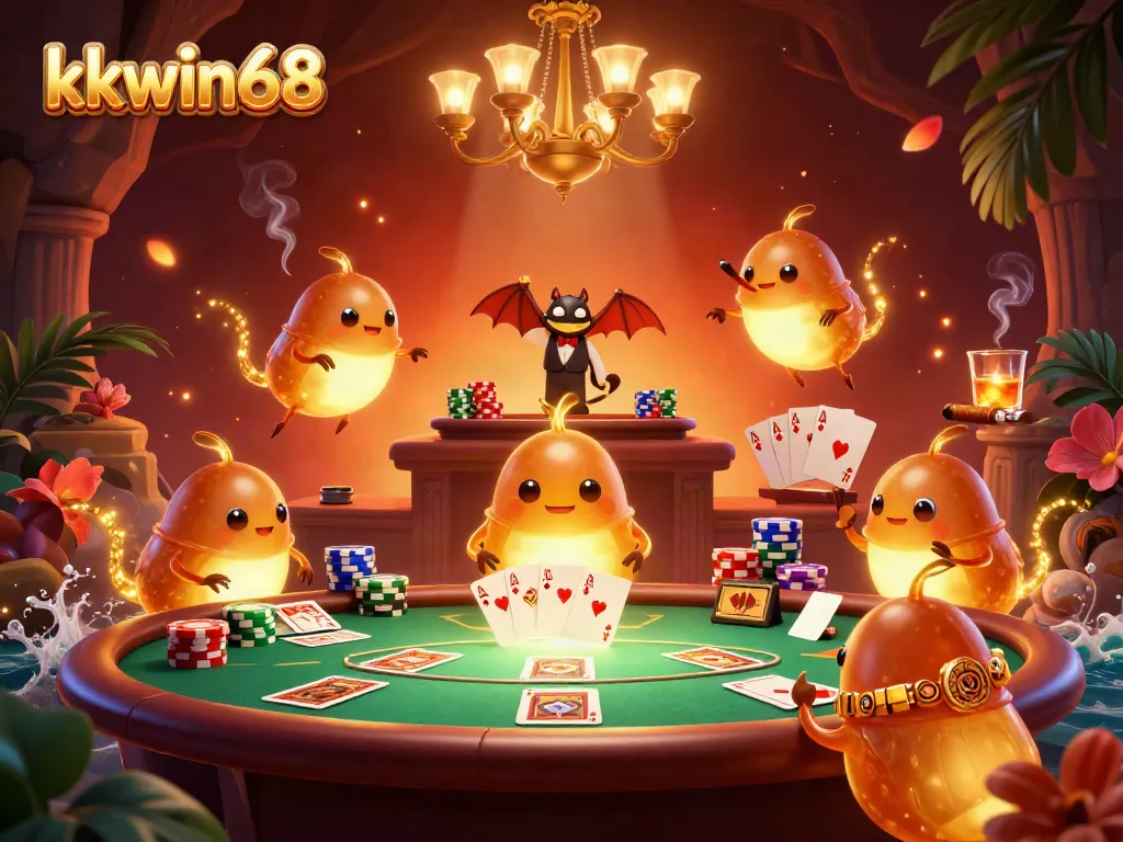 Engage in thrilling action with kkwin68 at a vibrant casino illuminated by glowworms and festive lights.