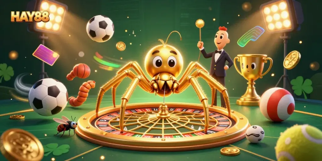 Place bets at the roulette wheel with HAY88 in a vibrant casino scene.