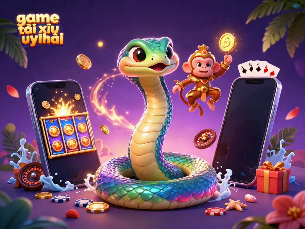 Experience the excitement of game tài xỉu uy tín with vibrant visuals of colorful gaming elements and characters.