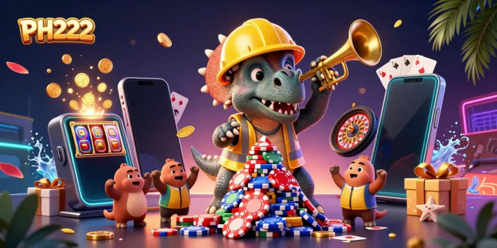 Watch PH222 come alive with a dynamic trio of characters celebrating casino wins with colorful games.