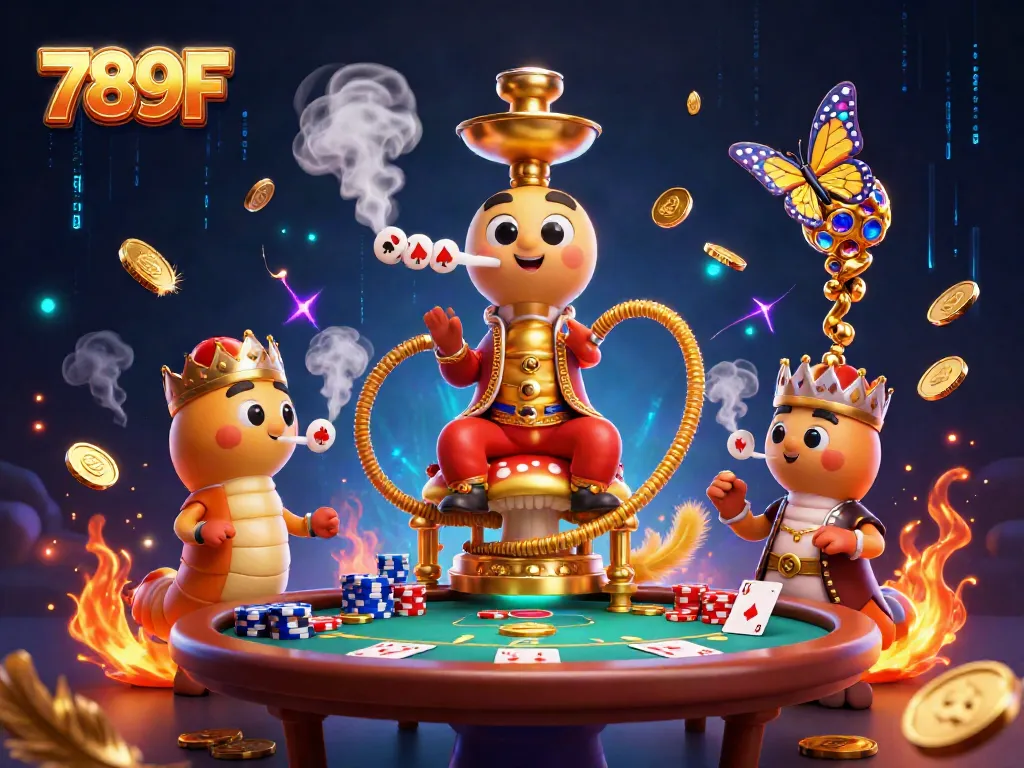 Engage with the thrilling atmosphere of 789F poker night, featuring vibrant casino elements and animated characters.