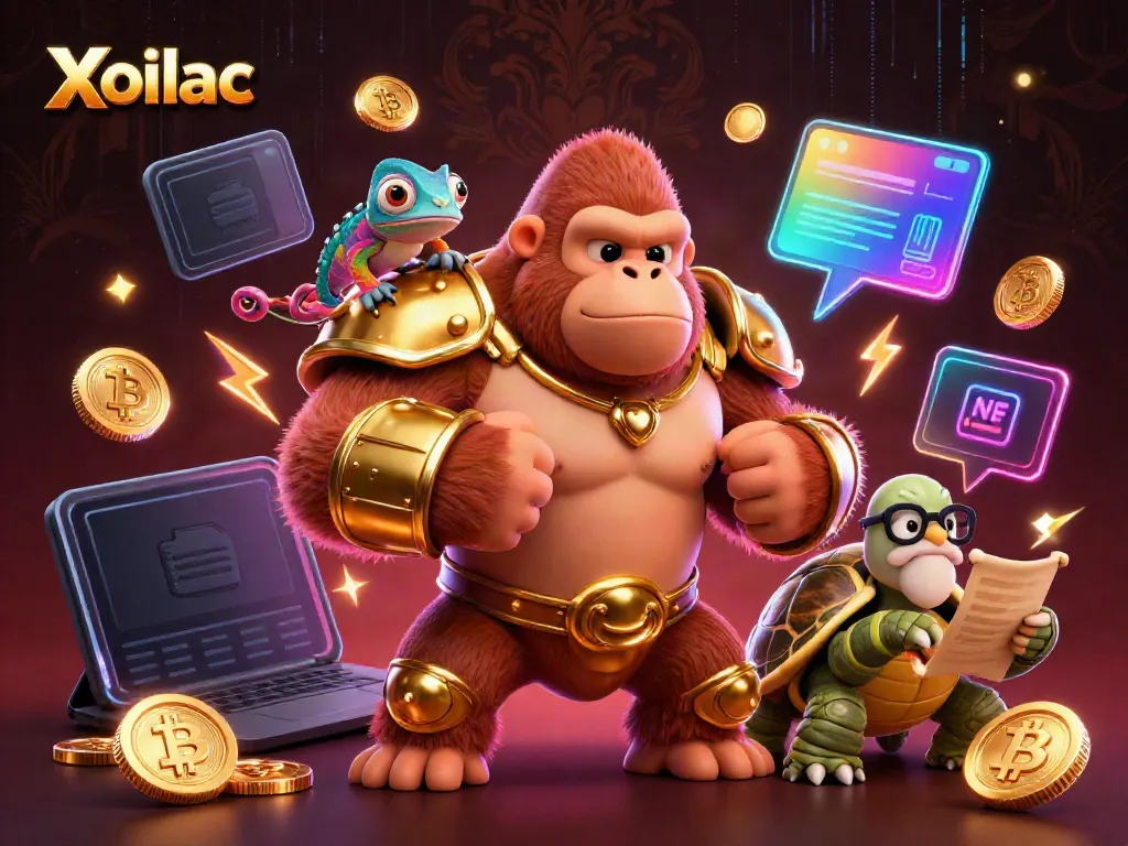Xoilac delivers thrilling moments in gambling with vibrant 3D characters and dynamic elements like Bitcoin coins and holographic displays.