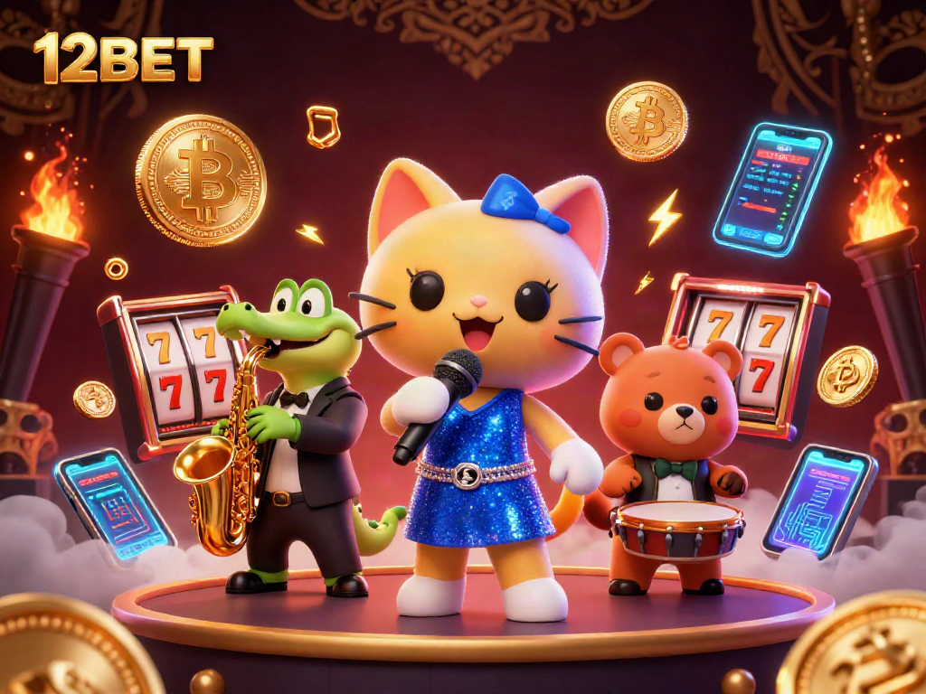 Experience the vibrant world of gaming with 12BET featuring a jazzy scene packed with casino excitement.