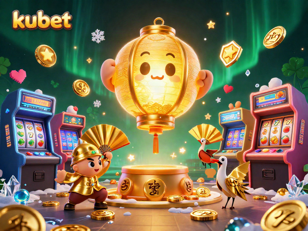 Kubet casino gaming illustration showcasing dynamic slot elements and colorful characters in a vibrant casino atmosphere.
