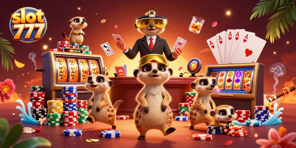 Permainan slot 777 dipimpin oleh meerkat, chip menumpuk dan slot mini, menang besar di kasino.