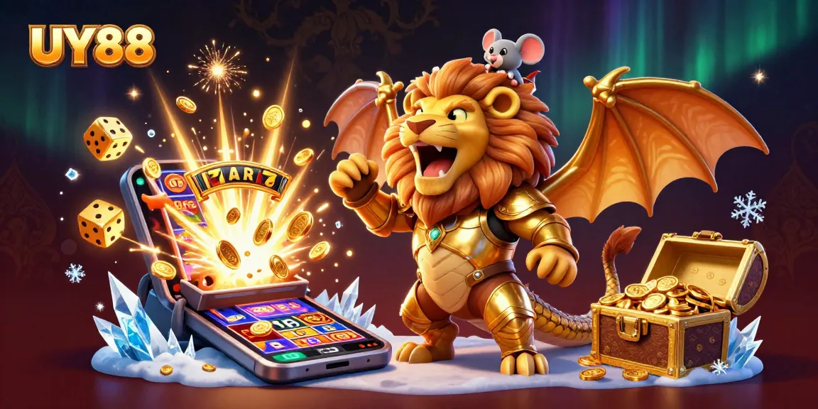 Hit the jackpot at UY88 with a thrilling 3D casino experience featuring golden coins and vibrant game elements.
