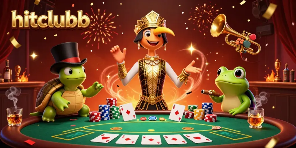 Engage in thrilling poker action at hitclubb with vibrant 3D characters and colorful game elements.