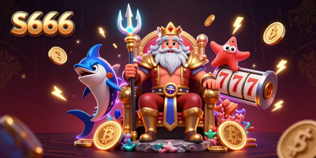 Experience thrilling gameplay at S666 with Neptune and dynamic slot elements amid a vibrant casino atmosphere.