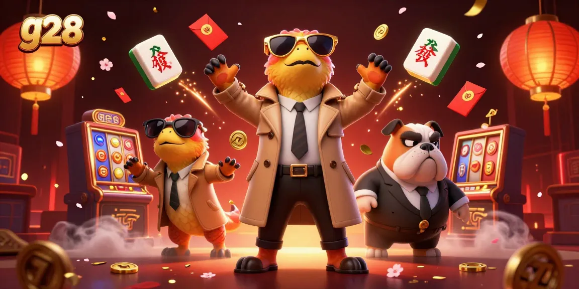 g28 gaming experience with raptors in a trench coat entering a VIP casino lounge featuring vibrant slot elements.