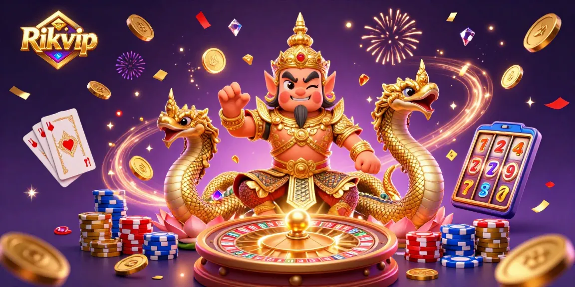 Experience winning thrills at Rikvip with an energetic casino scene bursting with vibrant game elements.