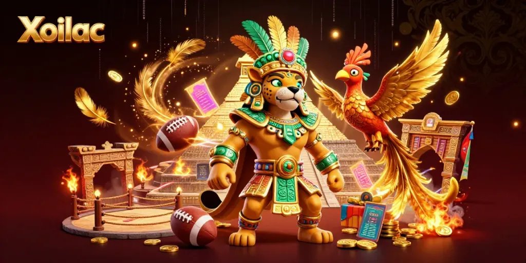 Xoilac players betting in a vibrant sports arena scene with dynamic elements.