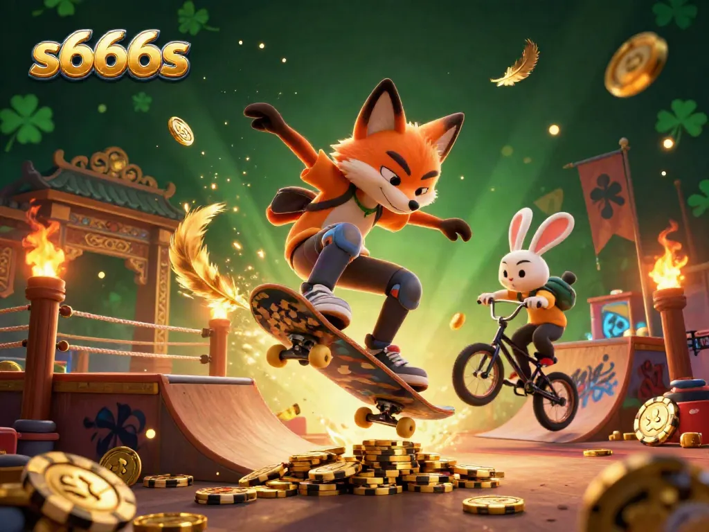 S666s promotional illustration showcasing thrilling casino activities and vibrant characters engaging in action.