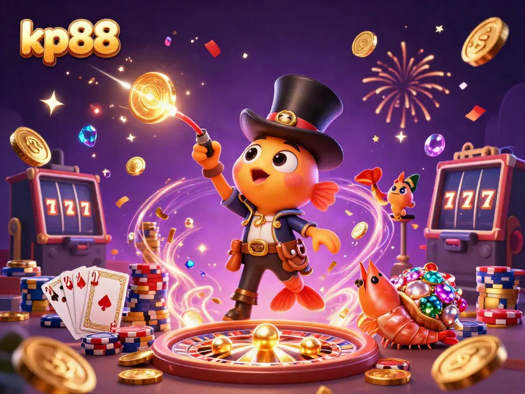 Experience exciting gameplay at kp88 with glowing anglerfish attracting coins amidst vibrant casino elements.