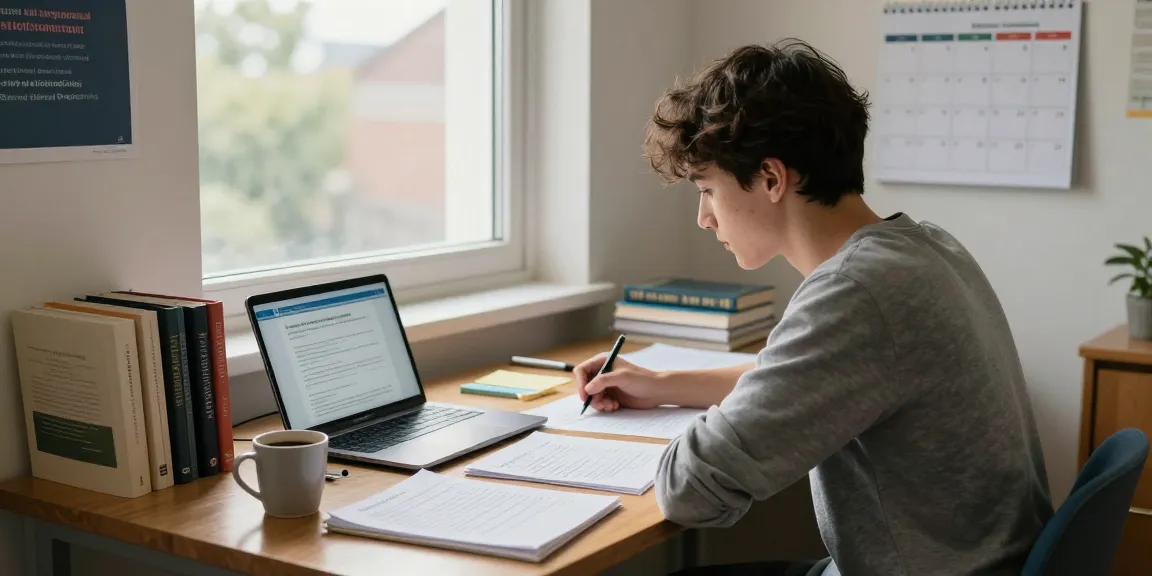 Student reviewing replacement academic documents UK in a bright study setting.