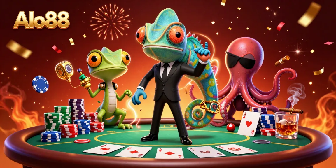 Alo88 players strategizing at a poker table featuring colorful chips and community cards.