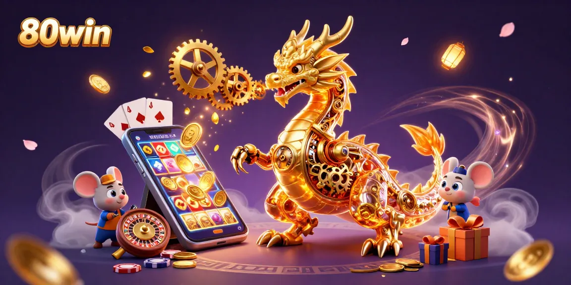 Experience thrilling gameplay and winning potential with 80win's dynamic casino scene illustration.